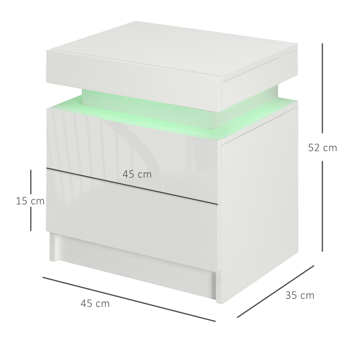 High Gloss 2‑Drawer LED Nightstand - White