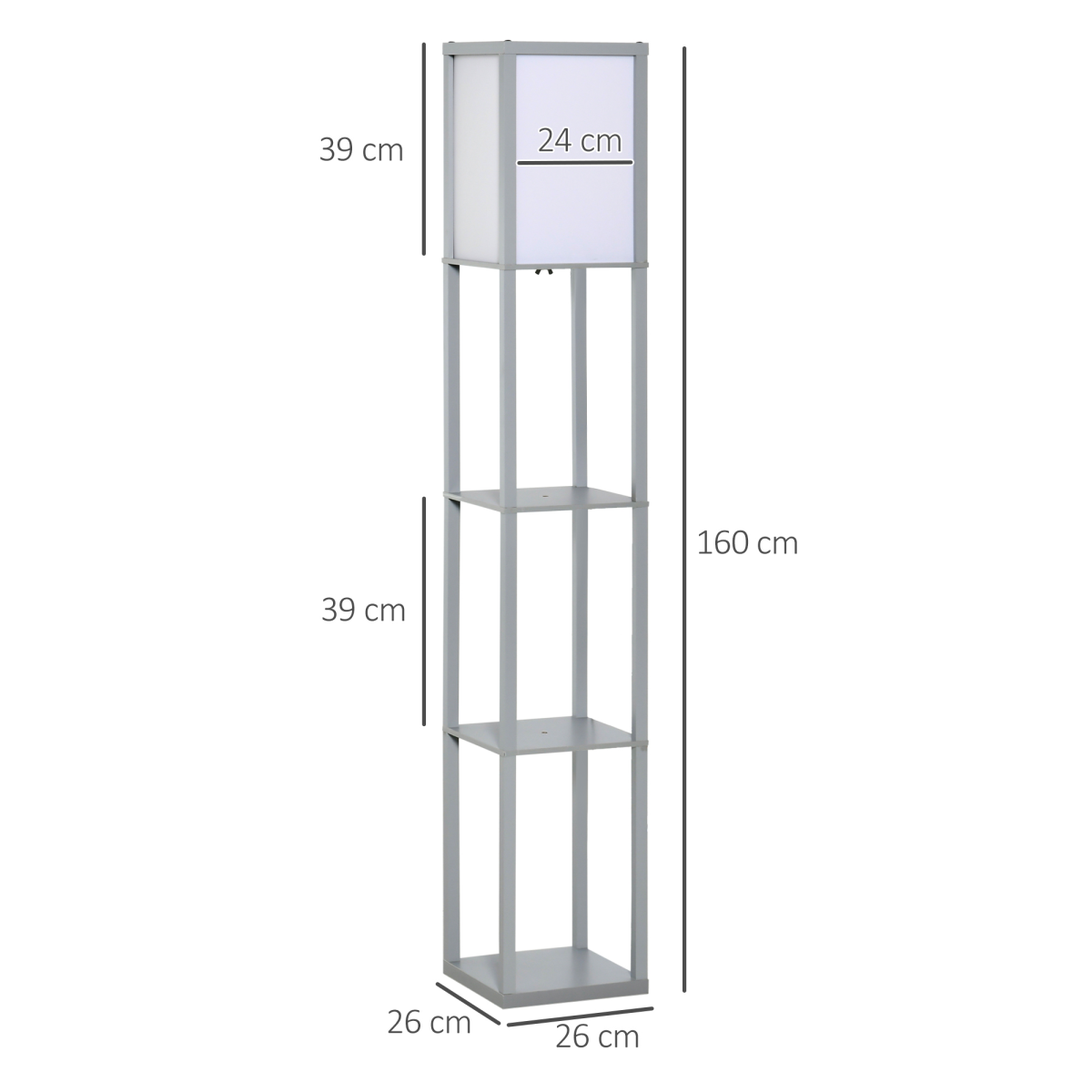 4‑Tier Storage Floor Lamp – Grey