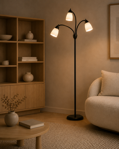 3‑Light Adjustable Arc Lamp - Black