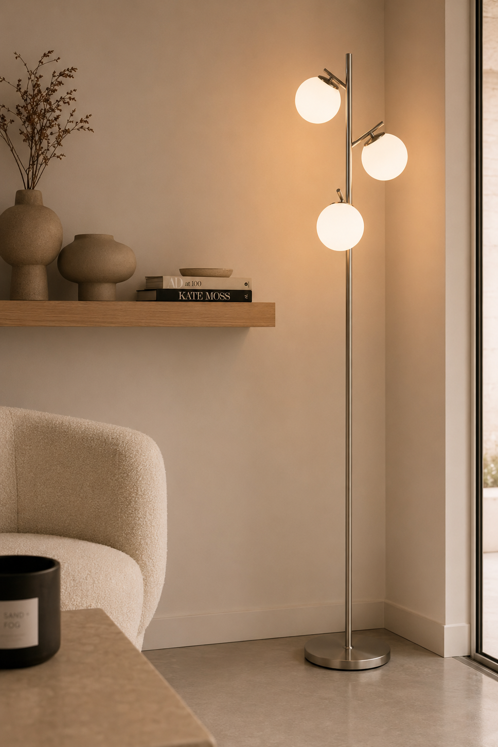 3‑Light Modern Standing Lamp - Silver