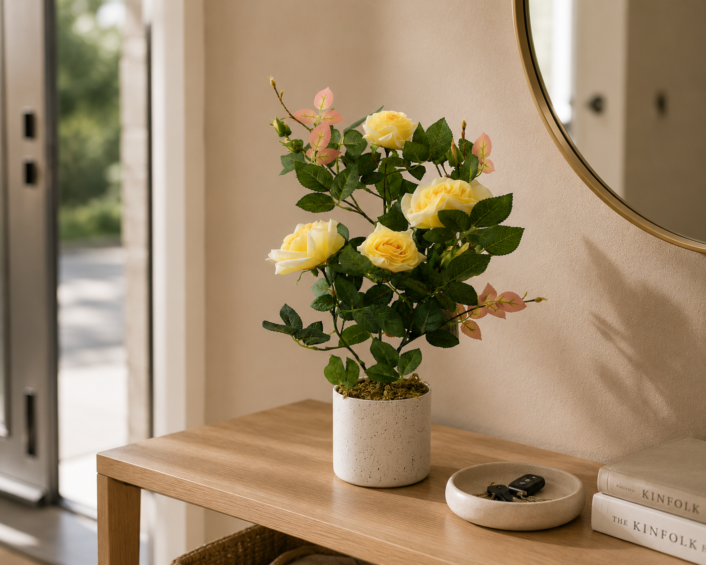 Potted Artificial Yellow Rose