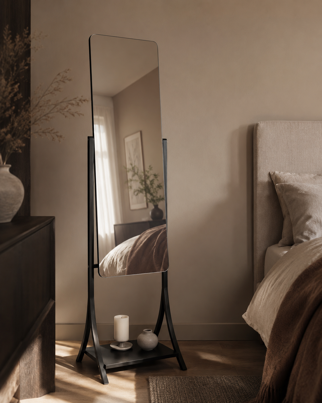 Slimline Adjustable Full‑Length Mirror with Shelf