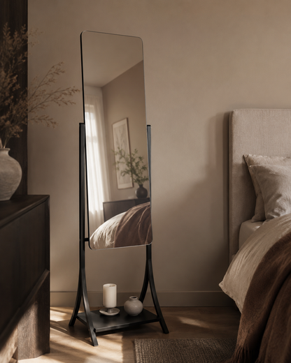 Slimline Adjustable Full‑Length Mirror with Shelf
