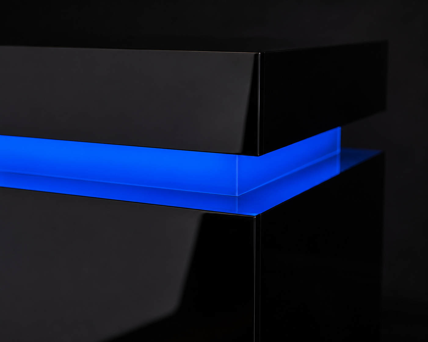 High Gloss 2‑Drawer LED Nightstand - Black