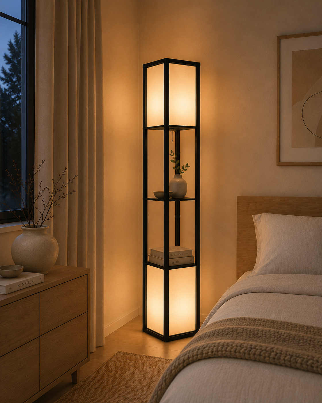 Modern Shelf Lamp with Dual Lighting - Black