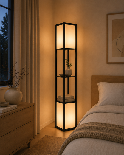 Modern Shelf Lamp with Dual Lighting - Black