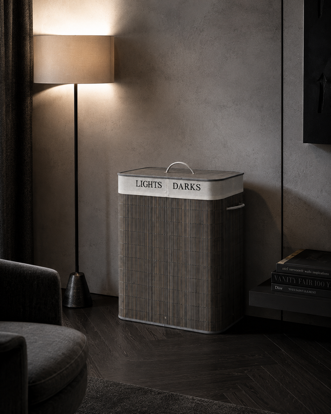 Bamboo Luxe 100L Lidded Laundry Hamper - Dark Bamboo