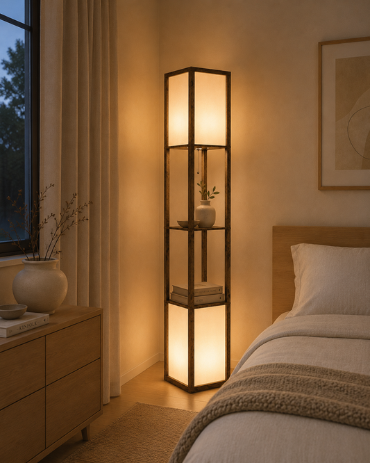 Modern Shelf Lamp with Dual Lighting - Brown