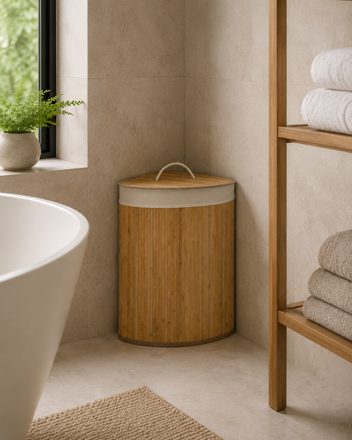 Bamboo Luxe Corner Laundry Hamper – 55L