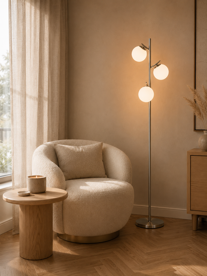3‑Light Modern Standing Lamp - Silver
