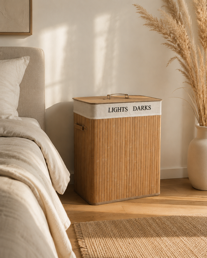 Bamboo Luxe 100L Lidded Laundry Hamper - Light Bamboo