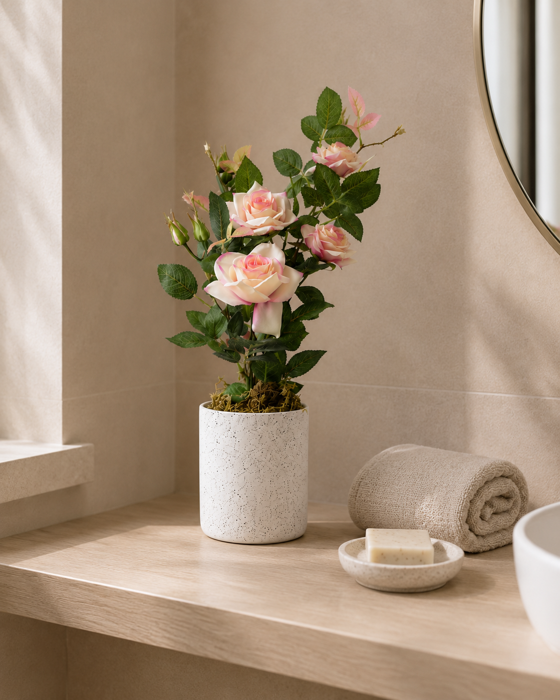 Potted Artificial Pink Rose
