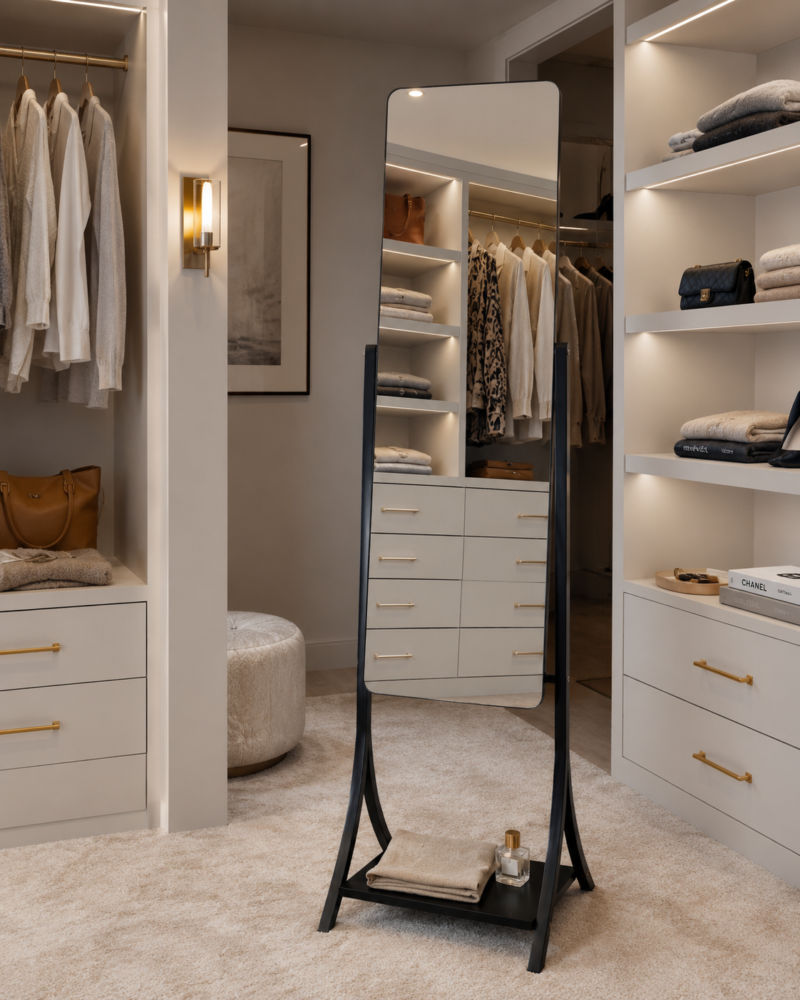 Slimline Adjustable Full‑Length Mirror with Shelf