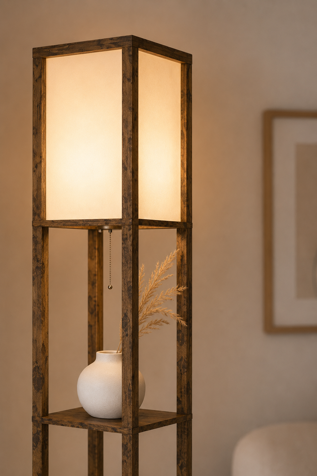 Modern Shelf Lamp with Dual Lighting - Brown