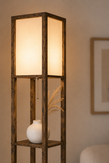 Modern Shelf Lamp with Dual Lighting - Brown
