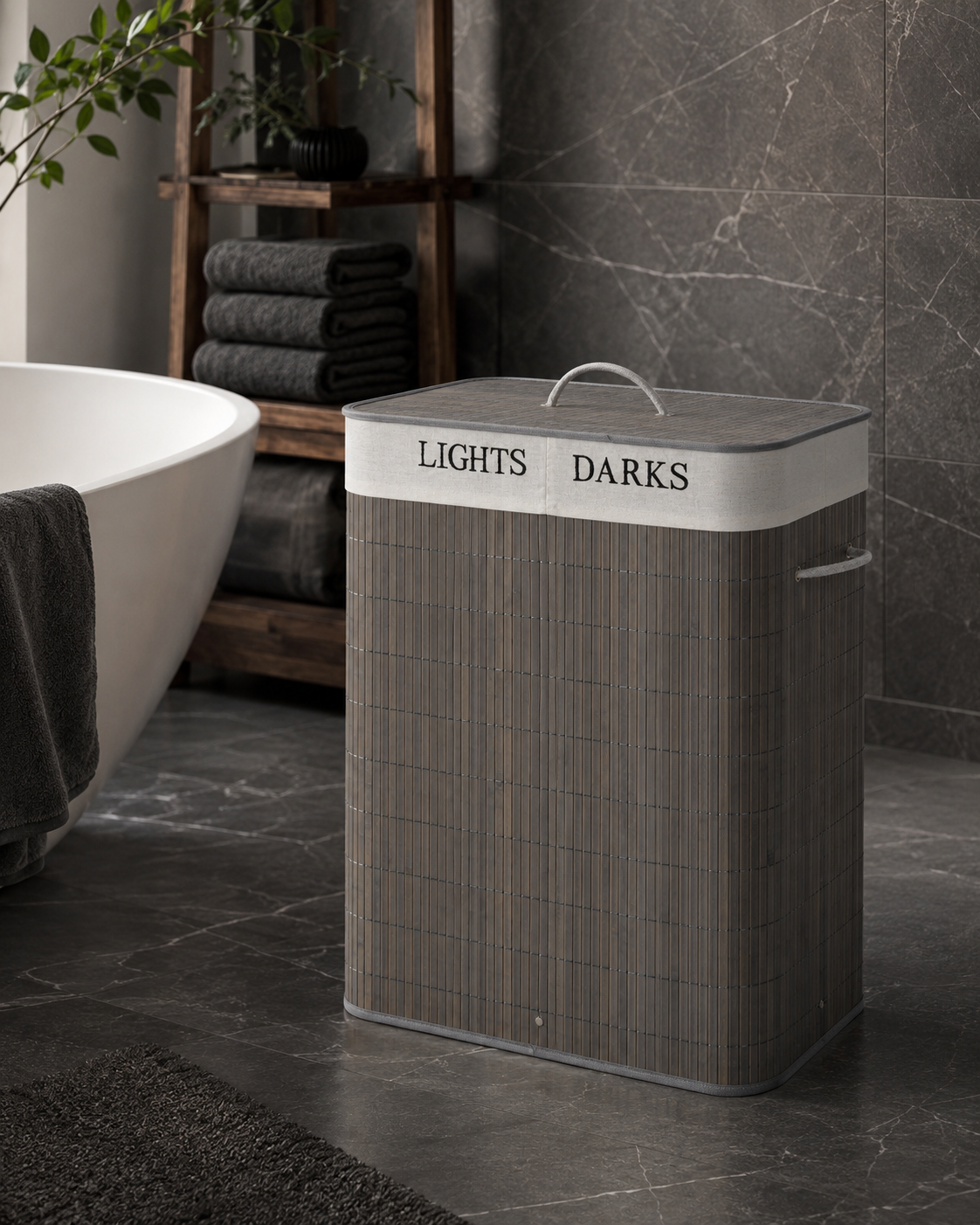 Bamboo Luxe 100L Lidded Laundry Hamper - Dark Bamboo