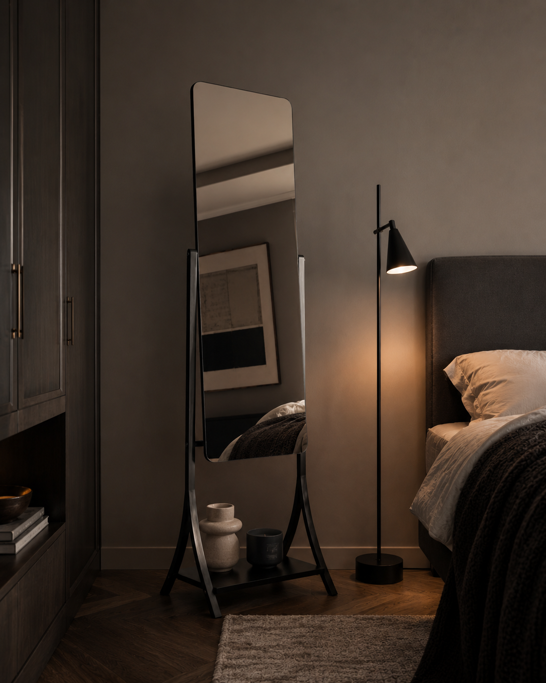 Slimline Adjustable Full‑Length Mirror with Shelf