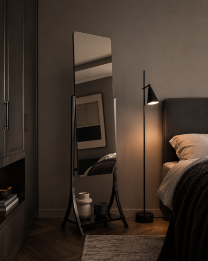 Slimline Adjustable Full‑Length Mirror with Shelf