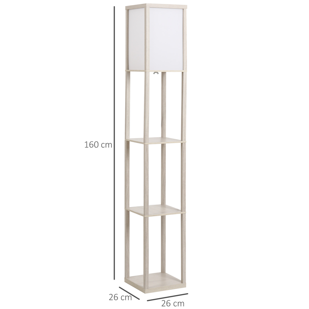 4‑Tier Storage Floor Lamp – White & Oak