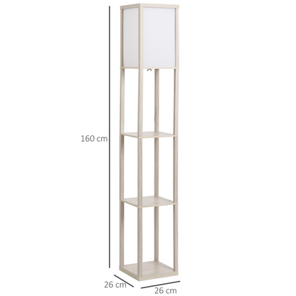 4‑Tier Storage Floor Lamp – White & Oak