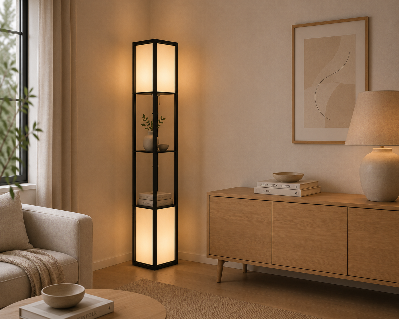 Modern Shelf Lamp with Dual Lighting - Black