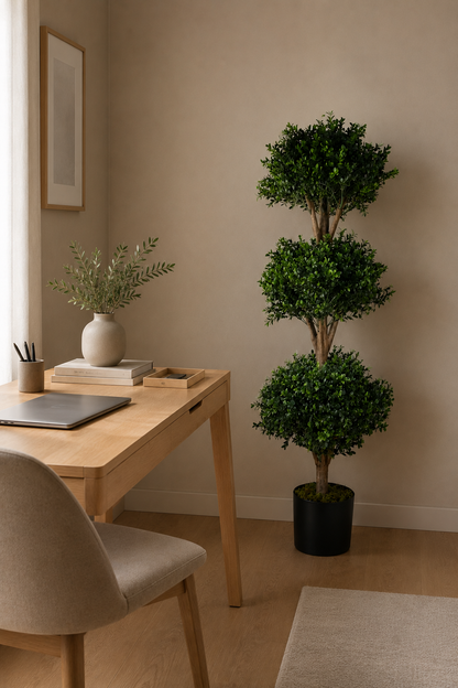 Potted Artificial Triple Ball Topiary