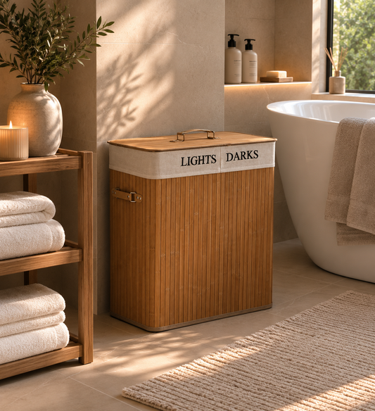 Bamboo Luxe 100L Lidded Laundry Hamper - Light Bamboo