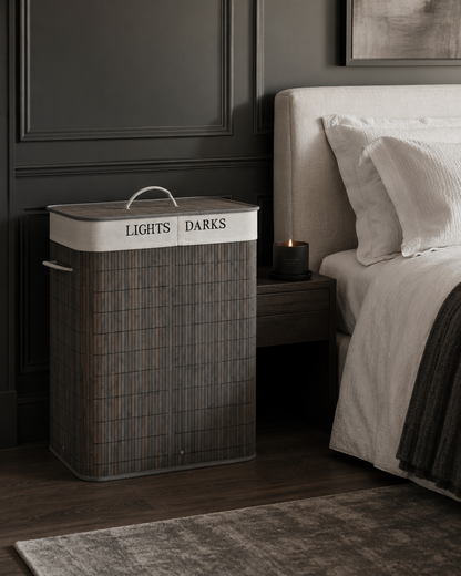 Bamboo Luxe 100L Lidded Laundry Hamper - Dark Bamboo