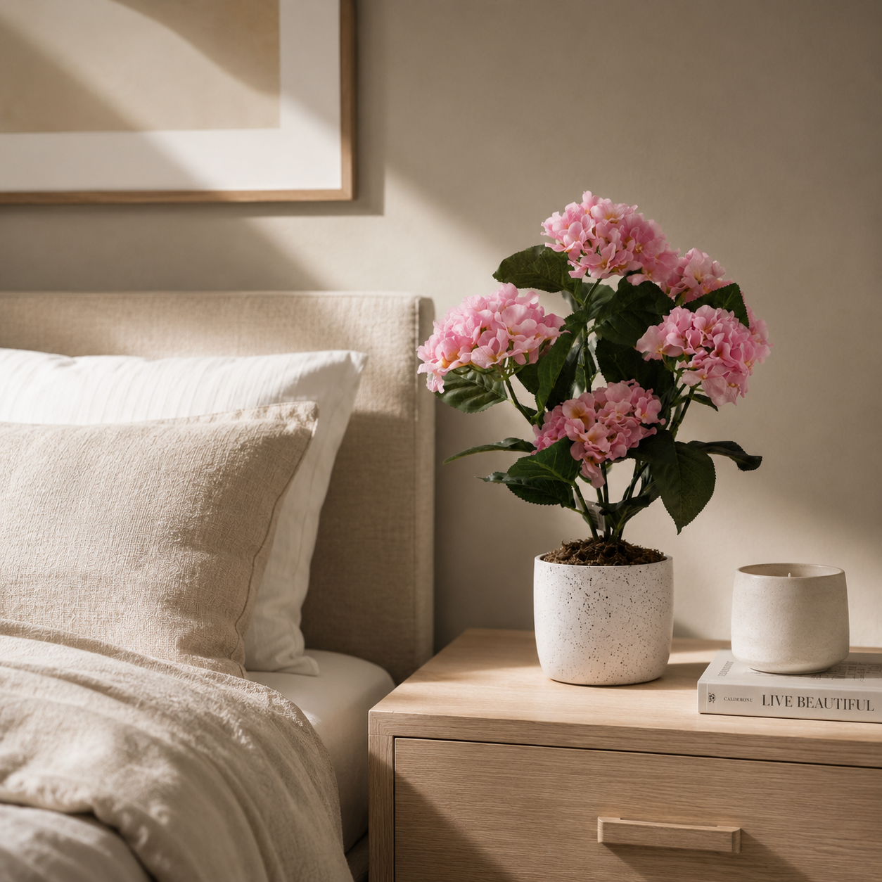 Potted Artificial Pink Hydrangea