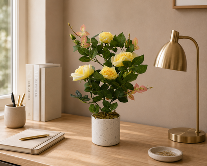 Potted Artificial Yellow Rose