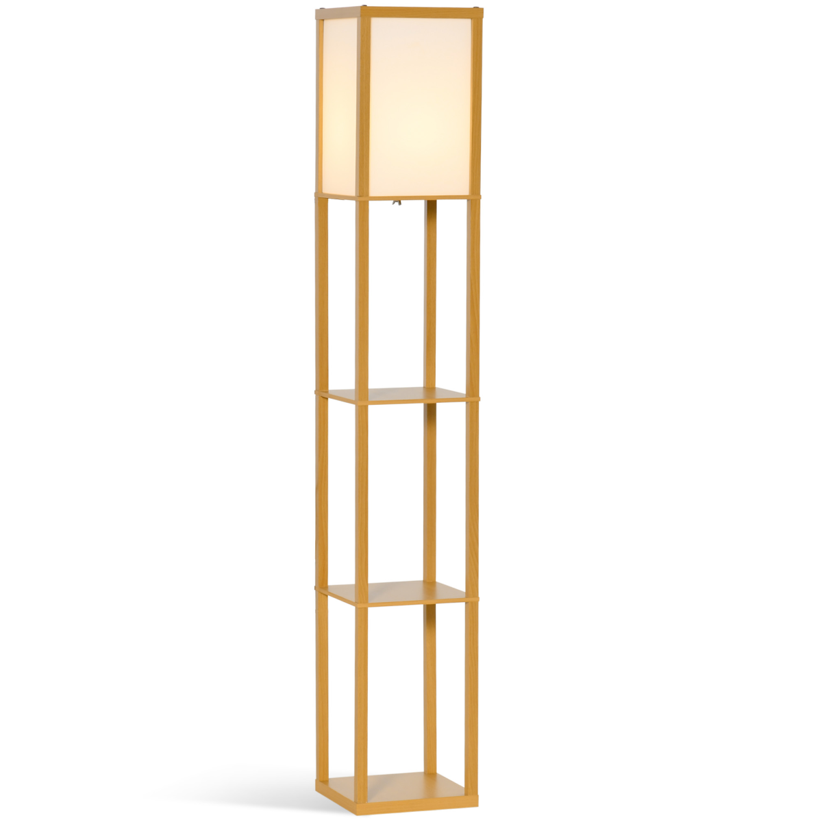4‑Tier Storage Floor Lamp – Natural