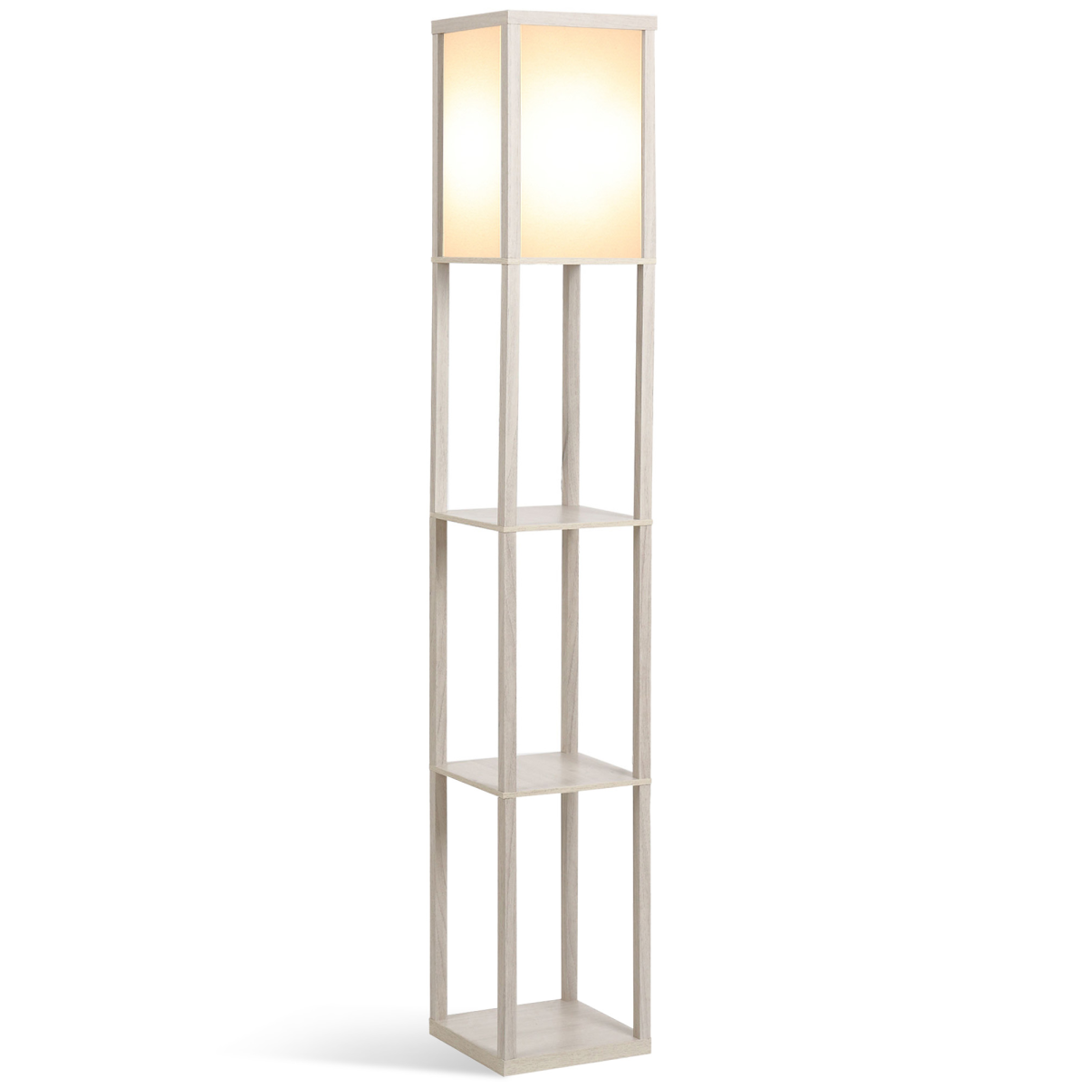 4‑Tier Storage Floor Lamp – White & Oak