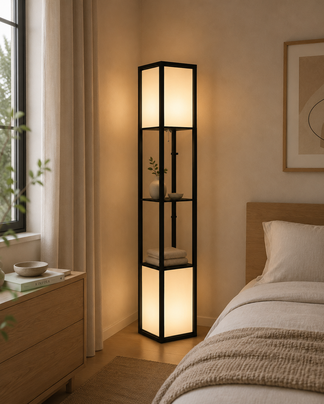 Modern Shelf Lamp with Dual Lighting - Black
