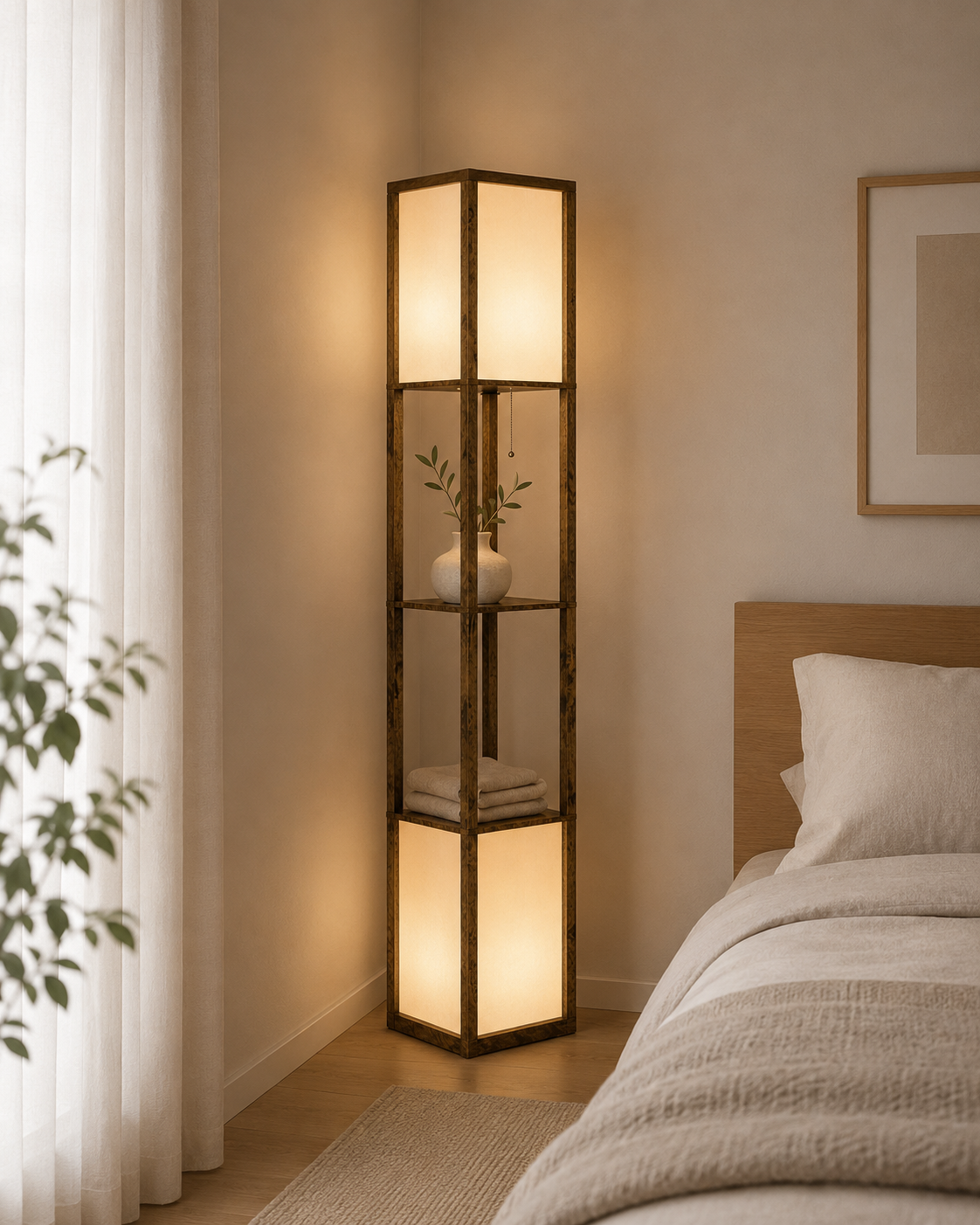 Modern Shelf Lamp with Dual Lighting - Brown