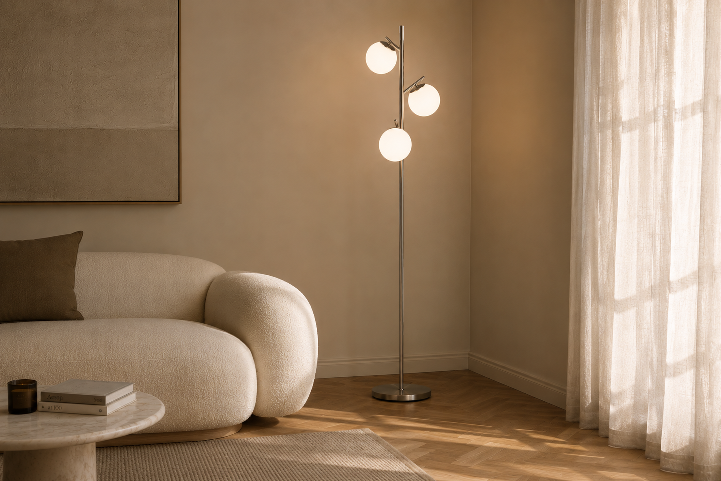 3‑Light Modern Standing Lamp - Silver