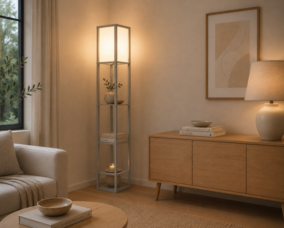 4‑Tier Storage Floor Lamp – Grey
