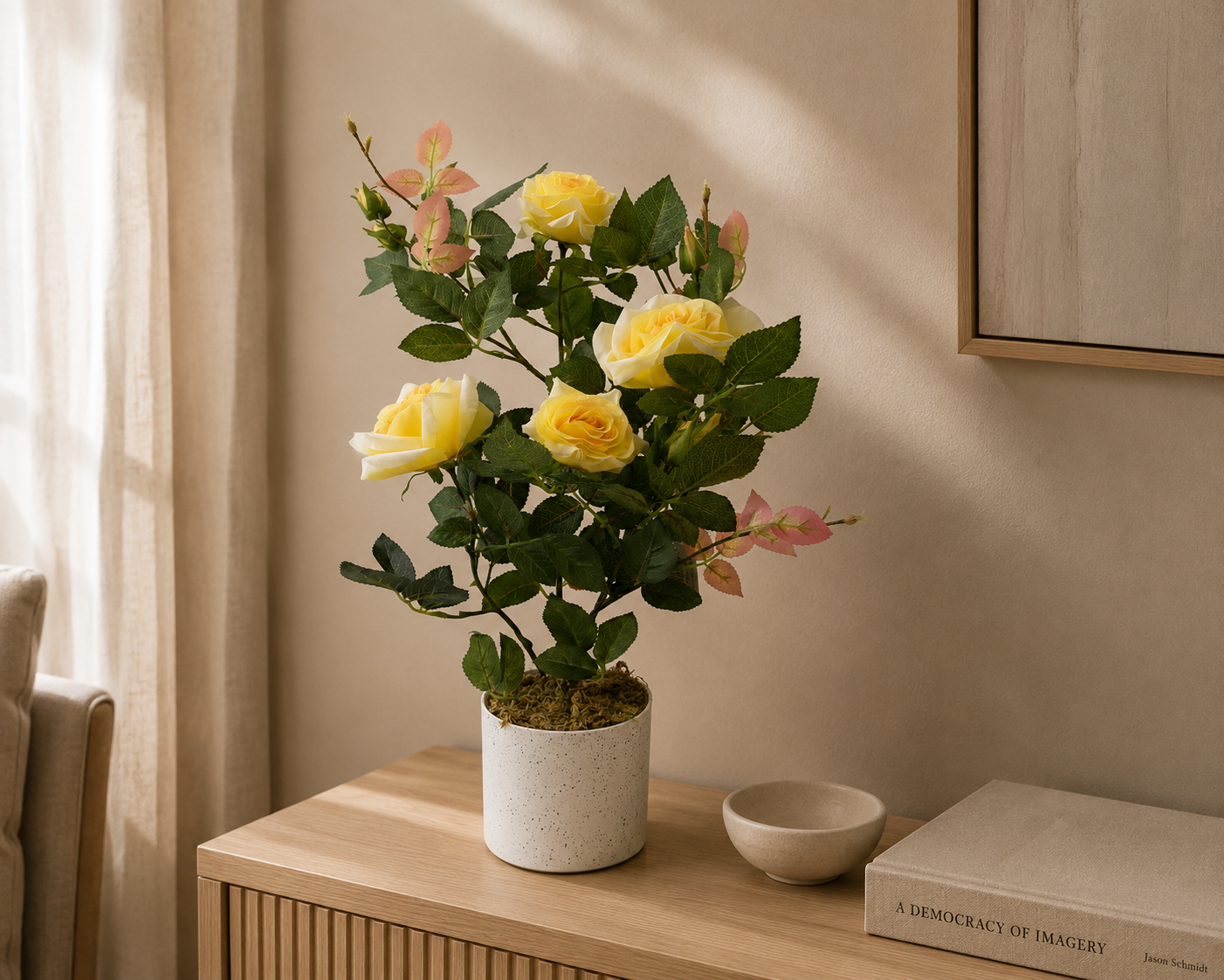 Potted Artificial Yellow Rose