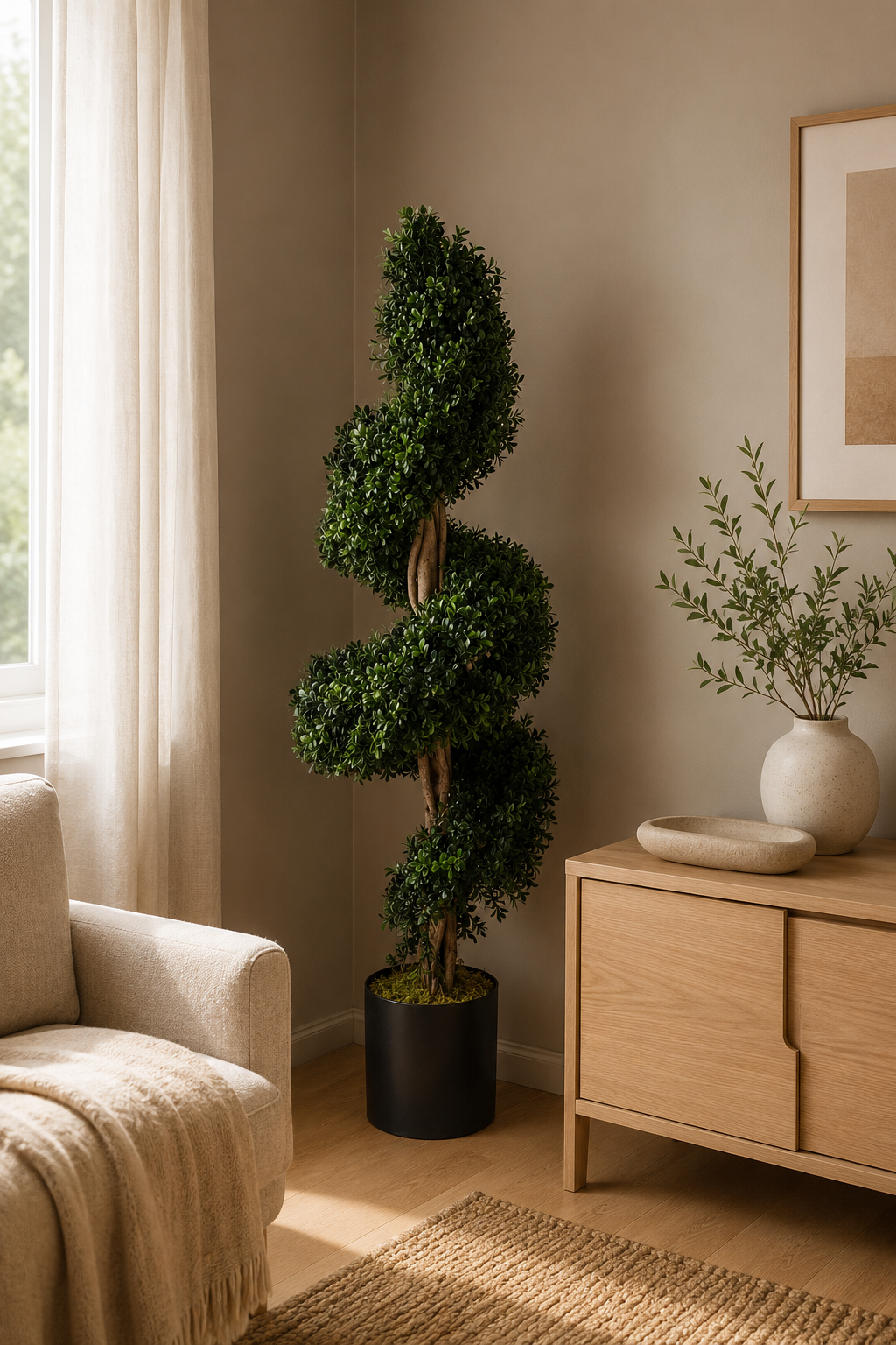 Potted Artificial Spiral Buxus Tree