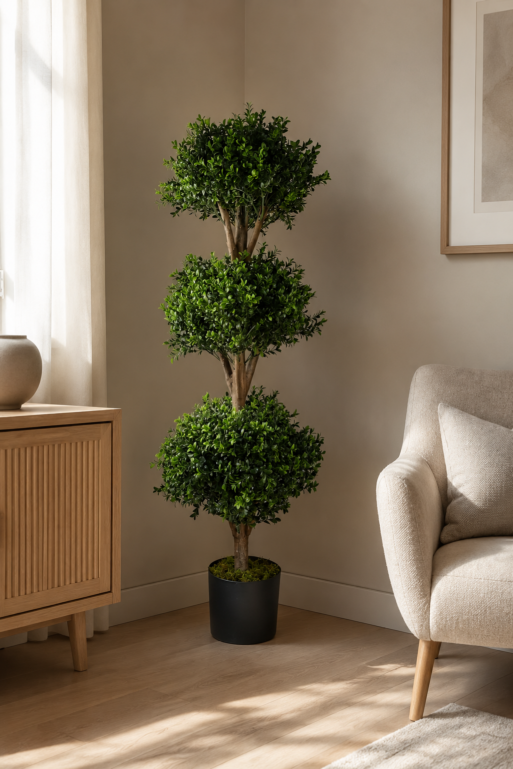 Potted Artificial Triple Ball Topiary