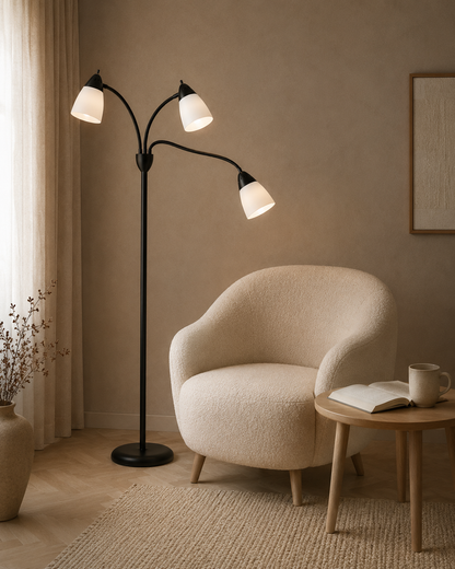 3‑Light Adjustable Arc Lamp - Black