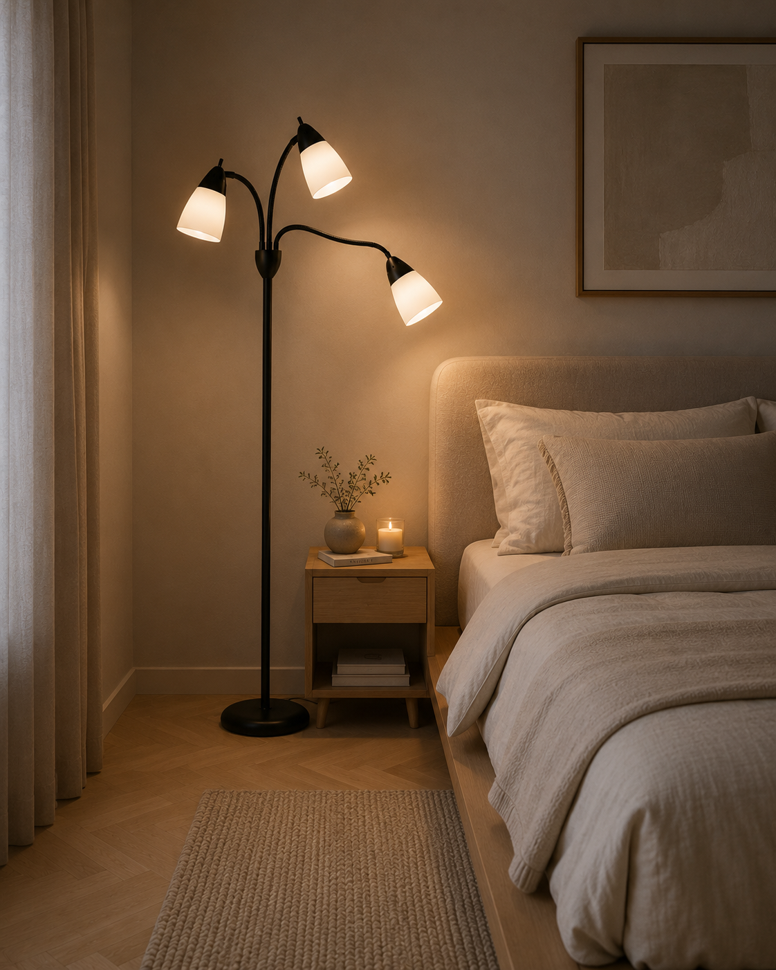 3‑Light Adjustable Arc Lamp - Black