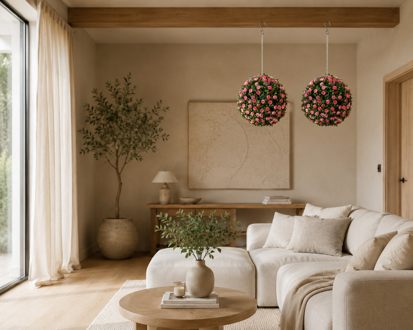 Artificial Topiary Rose Balls - Set of 2