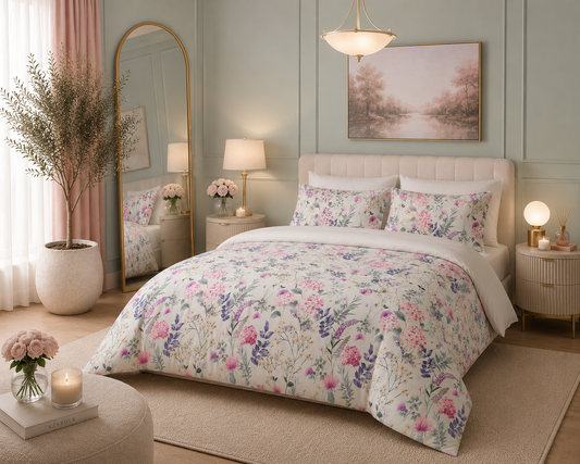 Harlow Duck Egg Blossom Polycotton Bedding Range