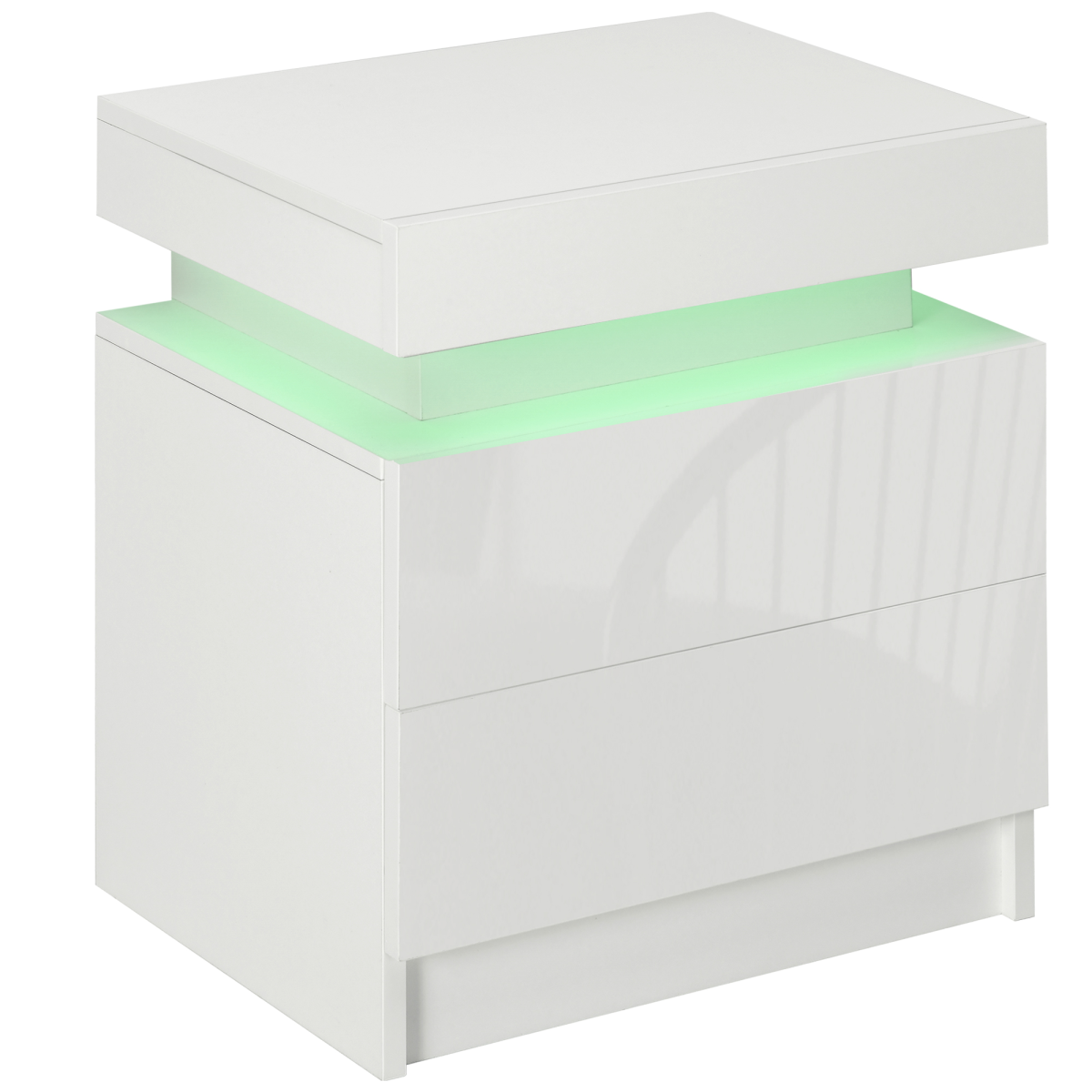 High Gloss 2‑Drawer LED Nightstand - White