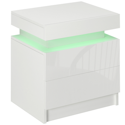 High Gloss 2‑Drawer LED Nightstand - White