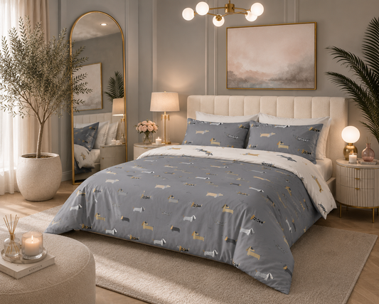 Dachys Grey Dachshund Polycotton Bedding Range
