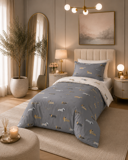 Dachys Grey Dachshund Polycotton Bedding Range
